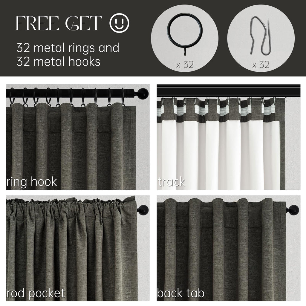 Topfinel 100% Blackout Linen Textured Curtains 84 inches Long Charcoal Gray Thermal Insulating Privacy Energy Saving for Bedroom Living Room Window Office Theater Baby Nursery Back Tab 2 Panels
