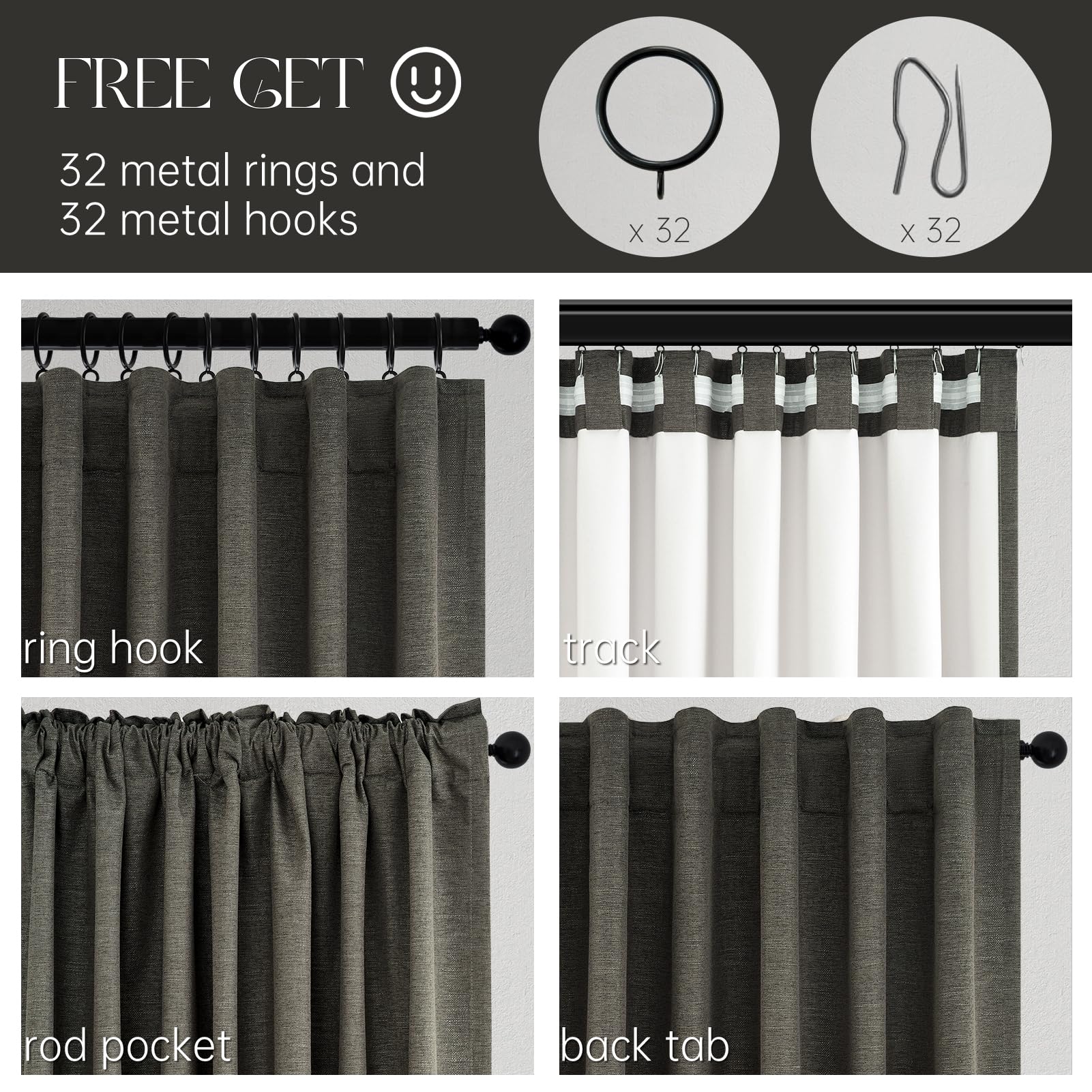 Topfinel 100% Blackout Linen Textured Curtains 84 inches Long Charcoal Gray Thermal Insulating Privacy Energy Saving for Bedroom Living Room Window Office Theater Baby Nursery Back Tab 2 Panels