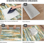 Lansny Modern Abstract 5x7 Machine Washable Area Rug Non-Slip Soft Bedroom Living Romm Rug Green Mustard Multi Ultra Thin Print Faux Wool Floor Carpet Throw Rug for Nursery Playroom Dining Room Office