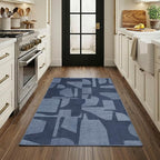 Latte&Fog 3x5 Entryway Rug Indoor, Modern Abstract Washable Area Rug, Boho Non Slip Low Pile Throw Carpet for Indoor Bedroom Bedside, Kitchen, Entry and Living Room - Navy Blue