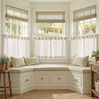 jinchan Belrose Linen Floral Kitchen Curtains 24 inch Length Embroidered Farmhouse Cafe Curtains for Living Room Bathroom Small Windows Curtain Set Sheer Light Filtering 2 Panels Ivory