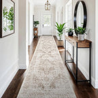 3x15 Washable Hallway Runner Rug: Long Vintage Soft Non Slip Rug IvoryBeige