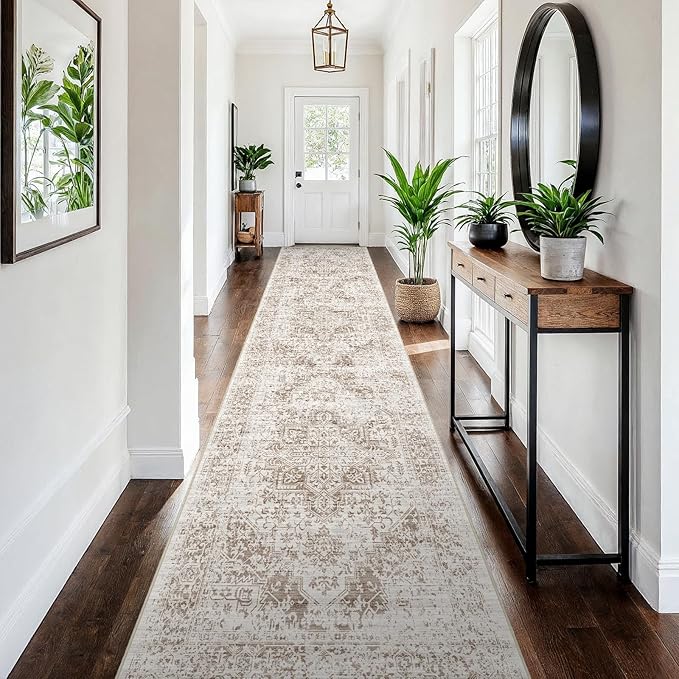 3x15 Washable Hallway Runner Rug: Long Vintage Soft Non Slip Rug IvoryBeige