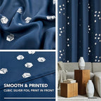 Deconovo Designer Series Silver Cubic Print Blackout Curtains for Living Room Bedroom, Thermal Insulated Soundproof Window Drapes, Grommet Top, Navy Blue,52W x 95L Inch, 2 Panels