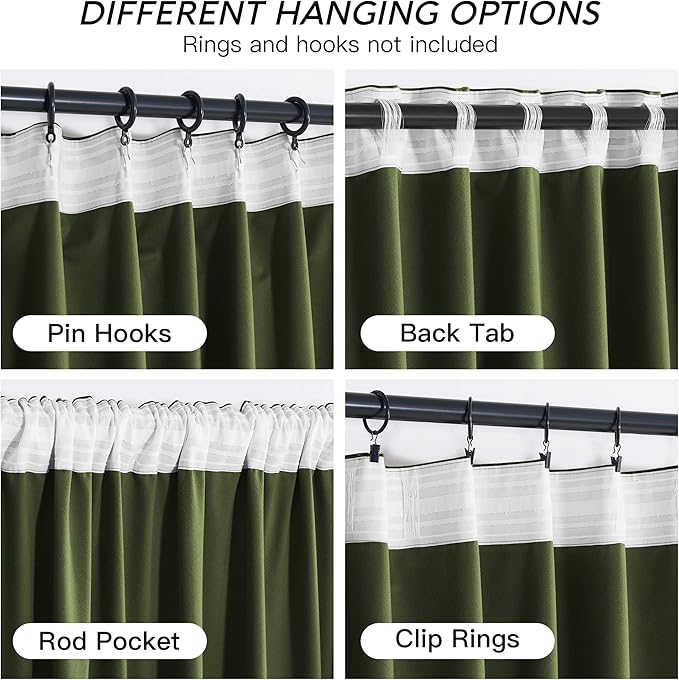 RYB HOME Green Velvet Curtains 102 inches with Hook Belt, Soft Fabric Room Darkening Thermal Insulated Luxurious Home Decor Curtains for Living Room Bedroom, W 52" x L 102", 2 Panels Set