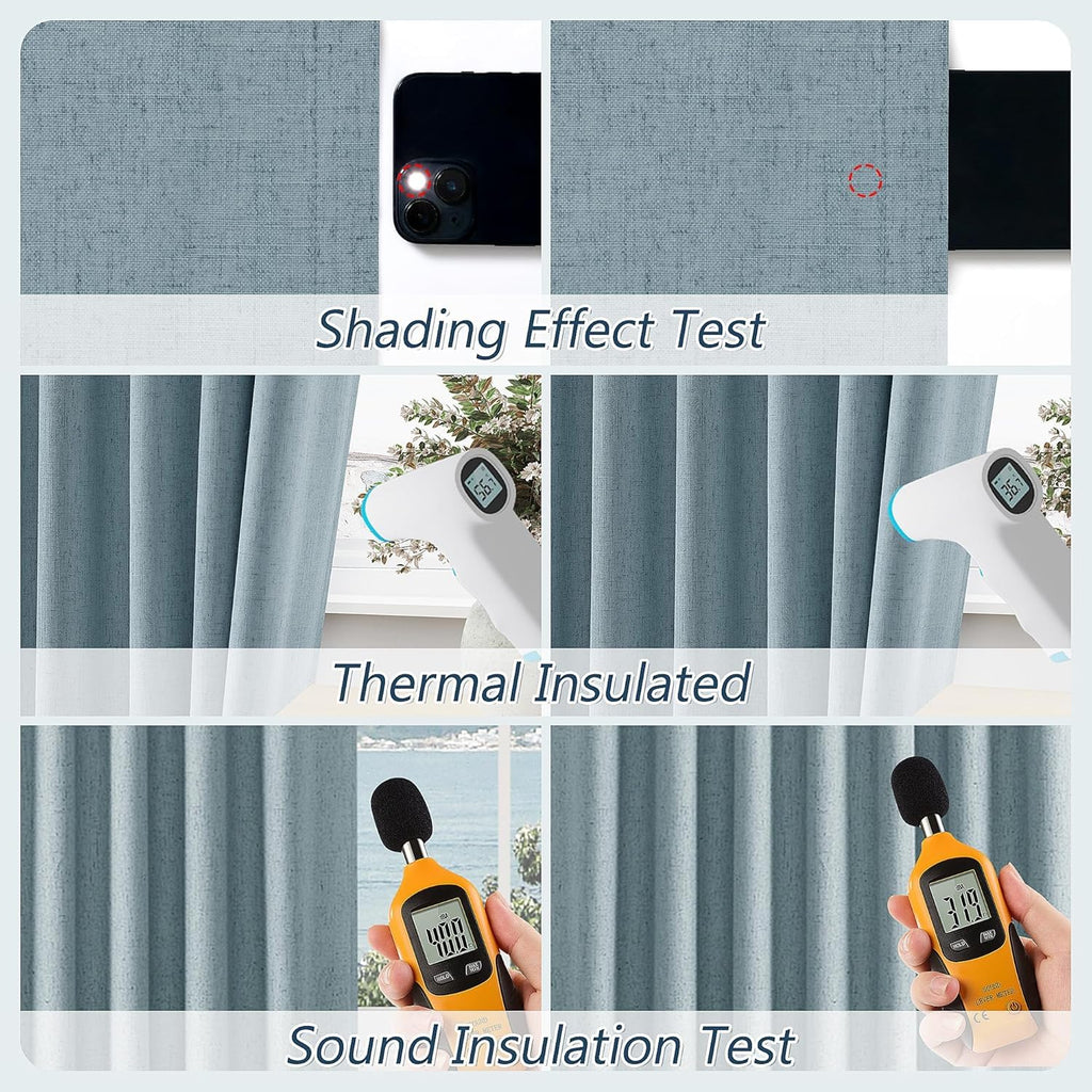 Guken Blue 100% Blackout Curtains 92 Inch Length 2 Panels Set for Living Room Bedroom Back Tab Thermal Insulated Black Out Linen Drapes Room Darkening Window Curtains 92 Inches Long Dusty Blue