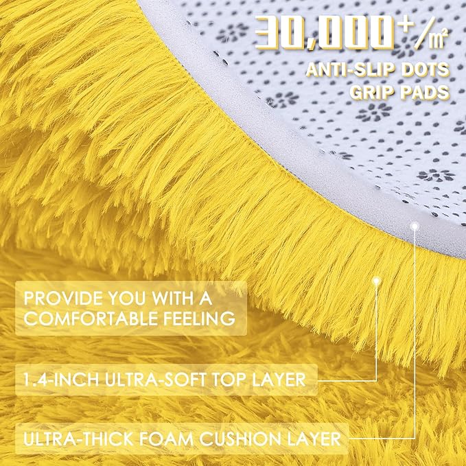 OLANLY 2x6 Machine Washable Runner Rugs for Hallway, Soft Fluffy Shaggy Bedside Rugs for Bedroom, Living Room, Indoor Floor Carpet for Kids Girls and Boys, Nursery Rooms, Home Decor Aesthetic, Yellow