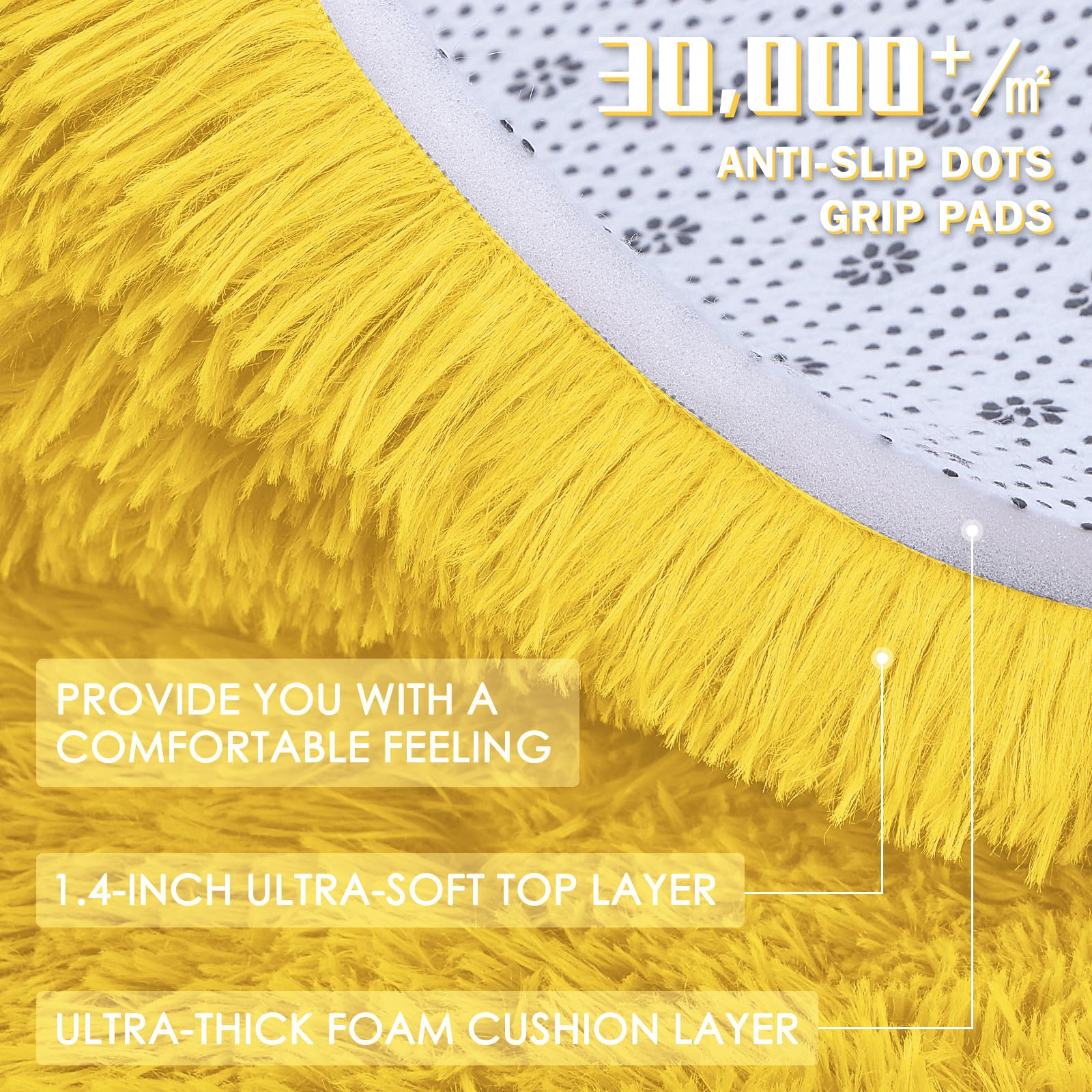OLANLY 2x6 Machine Washable Runner Rugs for Hallway, Soft Fluffy Shaggy Bedside Rugs for Bedroom, Living Room, Indoor Floor Carpet for Kids Girls and Boys, Nursery Rooms, Home Decor Aesthetic, Yellow