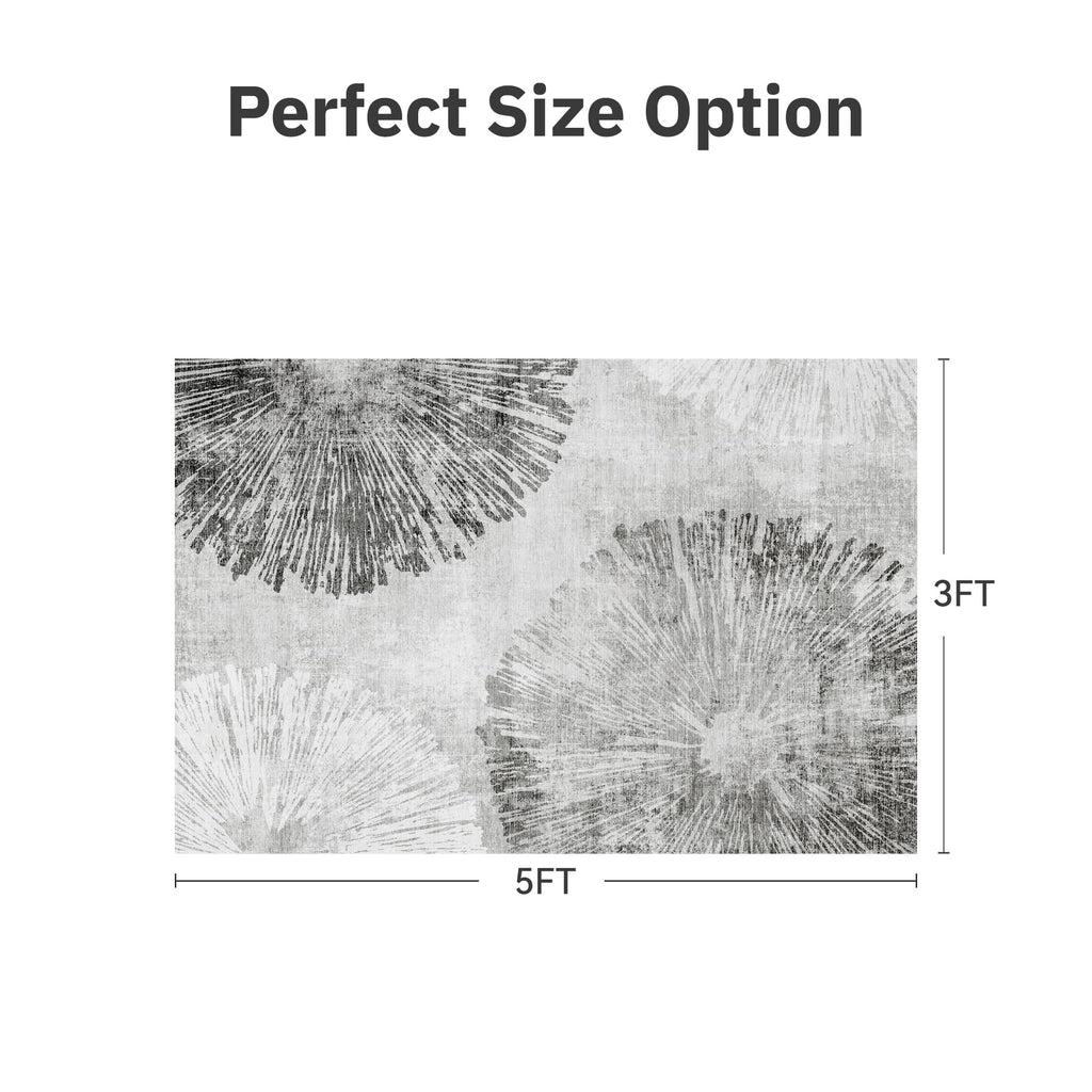 3 x 5 Rug Small Non Slip Area Rug Ultra Soft Machine Washable Low Pile Modern Abstract Dahlia Indoor Carpet Rugs for Bedroom Living Room Entryway Kitchen Bedside, Grey