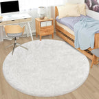 5x5 ft Tie Dye White Round Rug for Bedroom Room Fluffy Circle Rug Furry Carpet Shaggy Circular Fuzzy Washable Non-Slip Large Area Rug Soft Indoor for Living Room Cute Aesthetic Home Decor