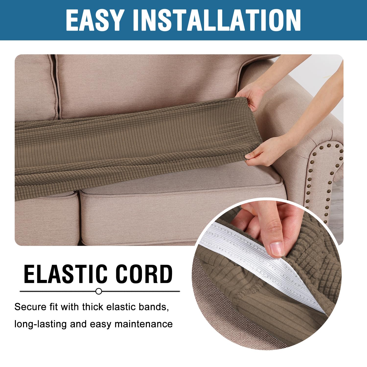 H.VERSAILTEX Super Stretch Individual Seat Cushion Covers Sofa Covers Couch Cushion Covers Slipcover Sets Thick Jacquard Textured Twill Fabric (1 Piece Sofa Cushion Cover, Macchiato)