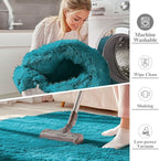OLANLY 9x12 Machine Washable Large Area Rugs for Living Room, Bedroom, Soft Fluffy Shaggy Bedside Rug, Indoor Floor Carpet for Kids Girls and Boys, Dorms, Nursery, Home Decor Aesthetic, Teal
