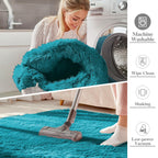 OLANLY 9x12 Machine Washable Large Area Rugs for Living Room, Bedroom, Soft Fluffy Shaggy Bedside Rug, Indoor Floor Carpet for Kids Girls and Boys, Dorms, Nursery, Home Decor Aesthetic, Teal