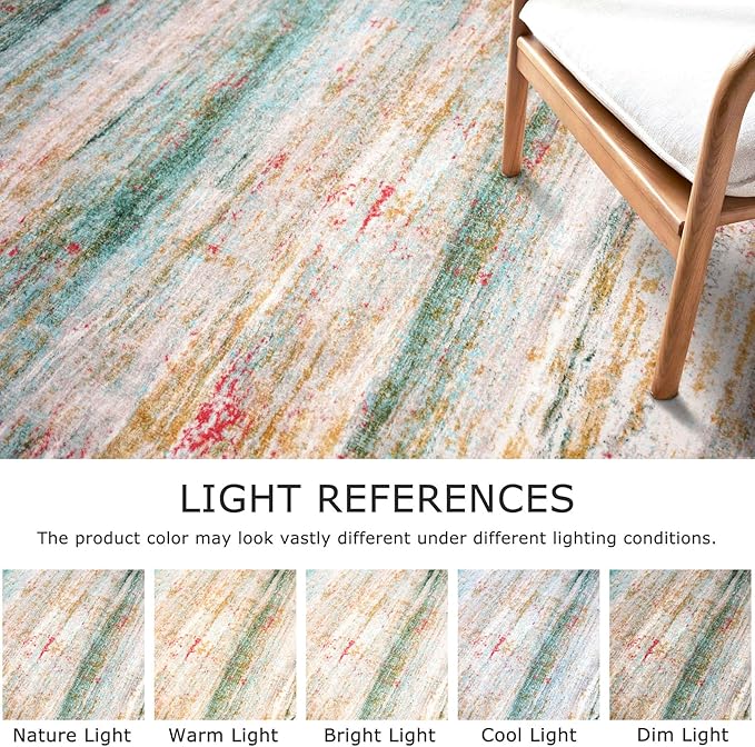KOZYFLY Modern Abstract Small Area Rugs, 2x3 Washable Kitchen Rug Non-Slip Soft Small Bathroom Rug, Green Striped Entryway Rugs Abstract Print Faux Wool Doormat for Bedside Entrance Bedroom Sink