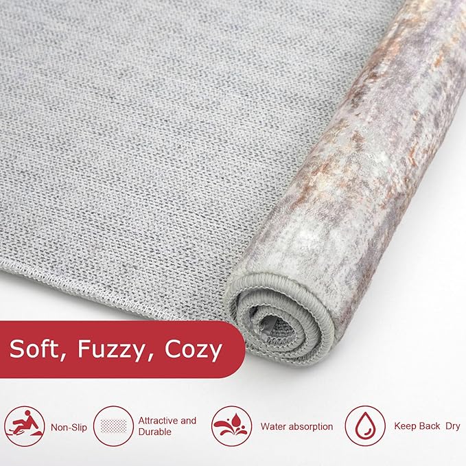 KOZYFLY Modern Abstract Hallway Runner Rug, 2x8 Kitchen Rugs Non-Slip Washable Soft Striped Kitchen Runner Rugs, Print Multi Grey/Orange Carpet Runner for Entryway Bathroom