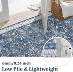 Yamaziot Washable Runner Rug 2x8 – Non Slip Boho Floral Hallway Runner Rug with Rubber Backing, Low Pile Wool Distressed Carpet for Kitchen, Laundry, Bedroom, Entrance, Blue