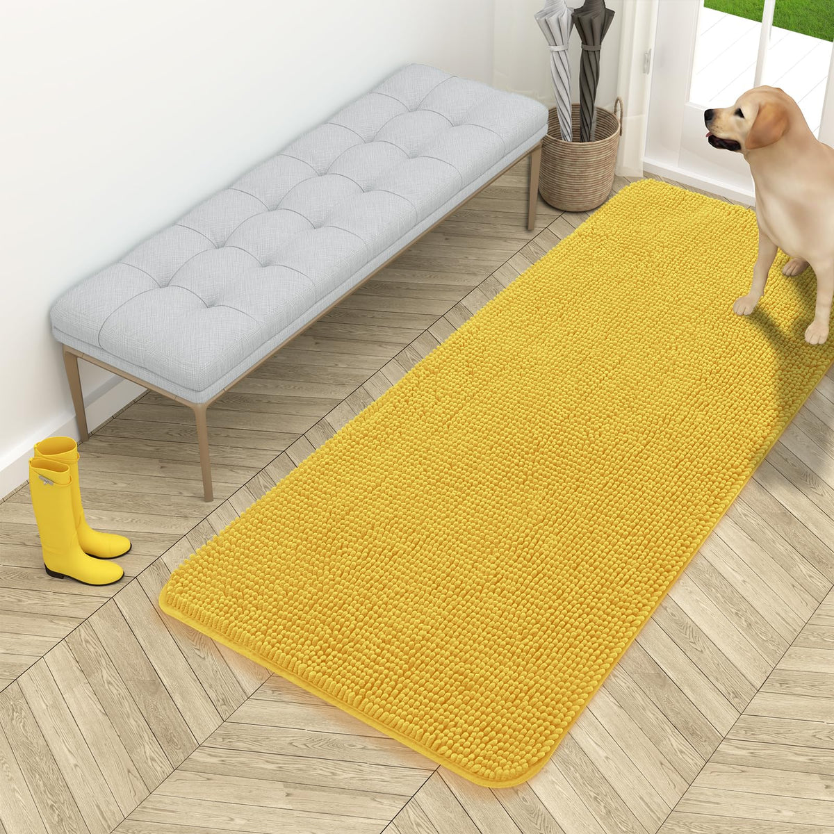 OLANLY Dog Door Mat for Muddy Paws 54x24, Super Absorbent Chenille Mud Mat