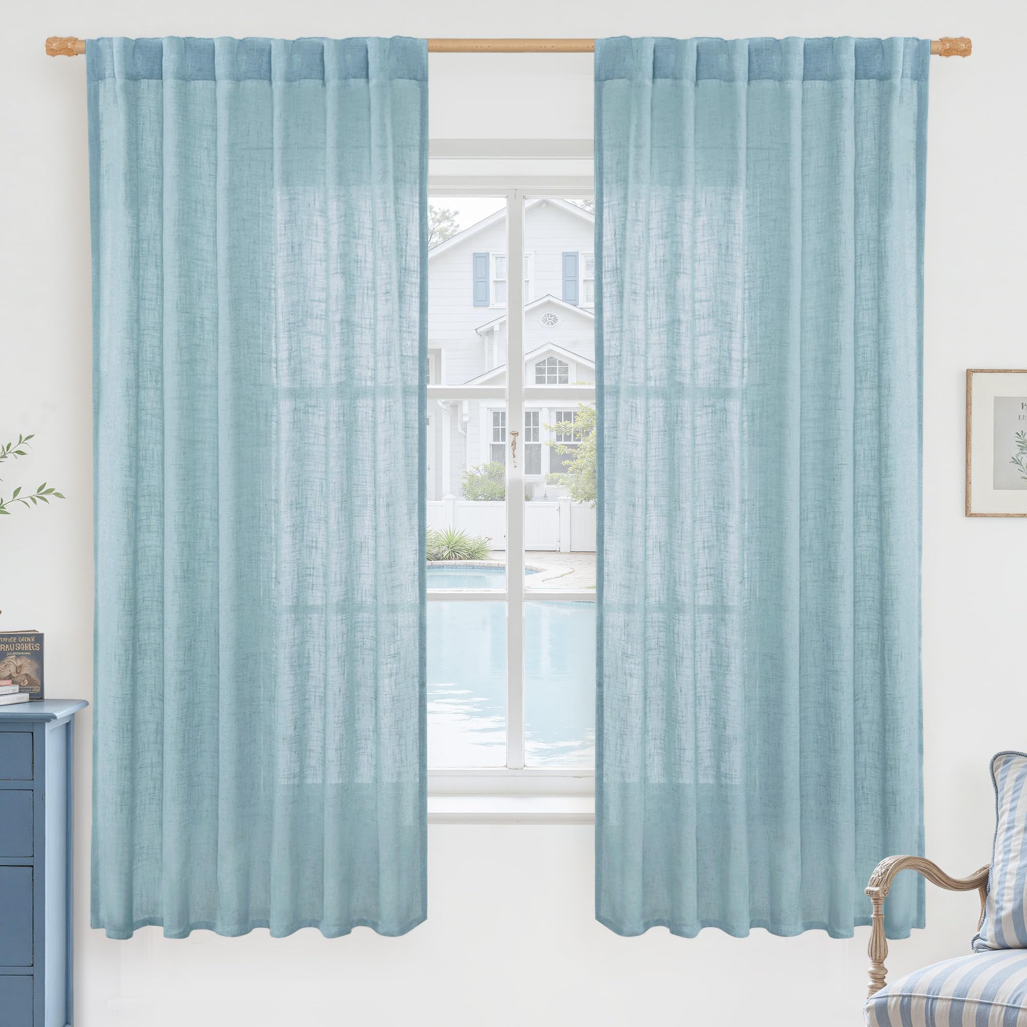 LAMIT Semi Sheer Linen Curtains 63 Inch for Living Room 52 x 63 Inch