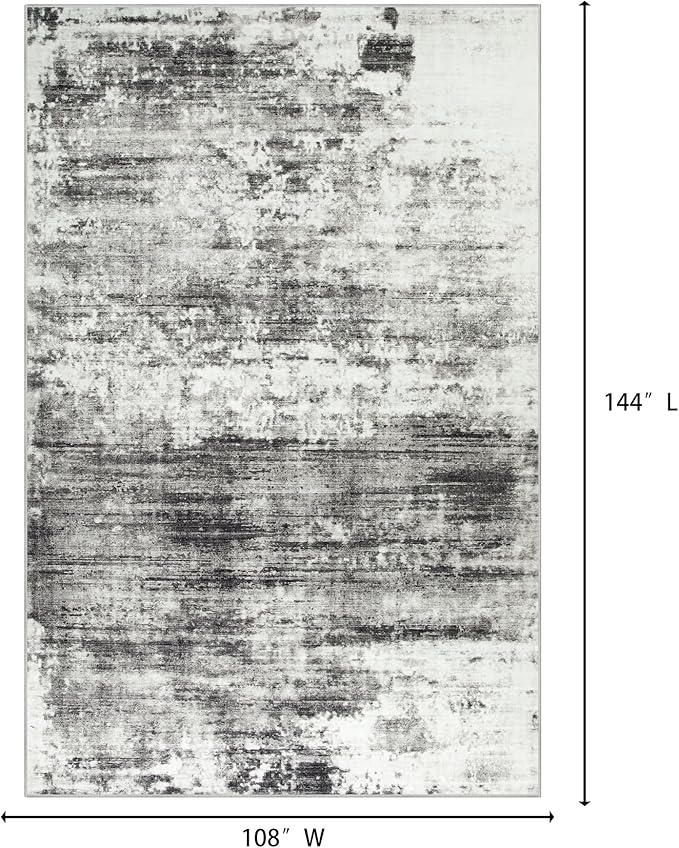9x12 Area Rugs for Living Room: Washable Abstract Black Grey Badroom Carpet