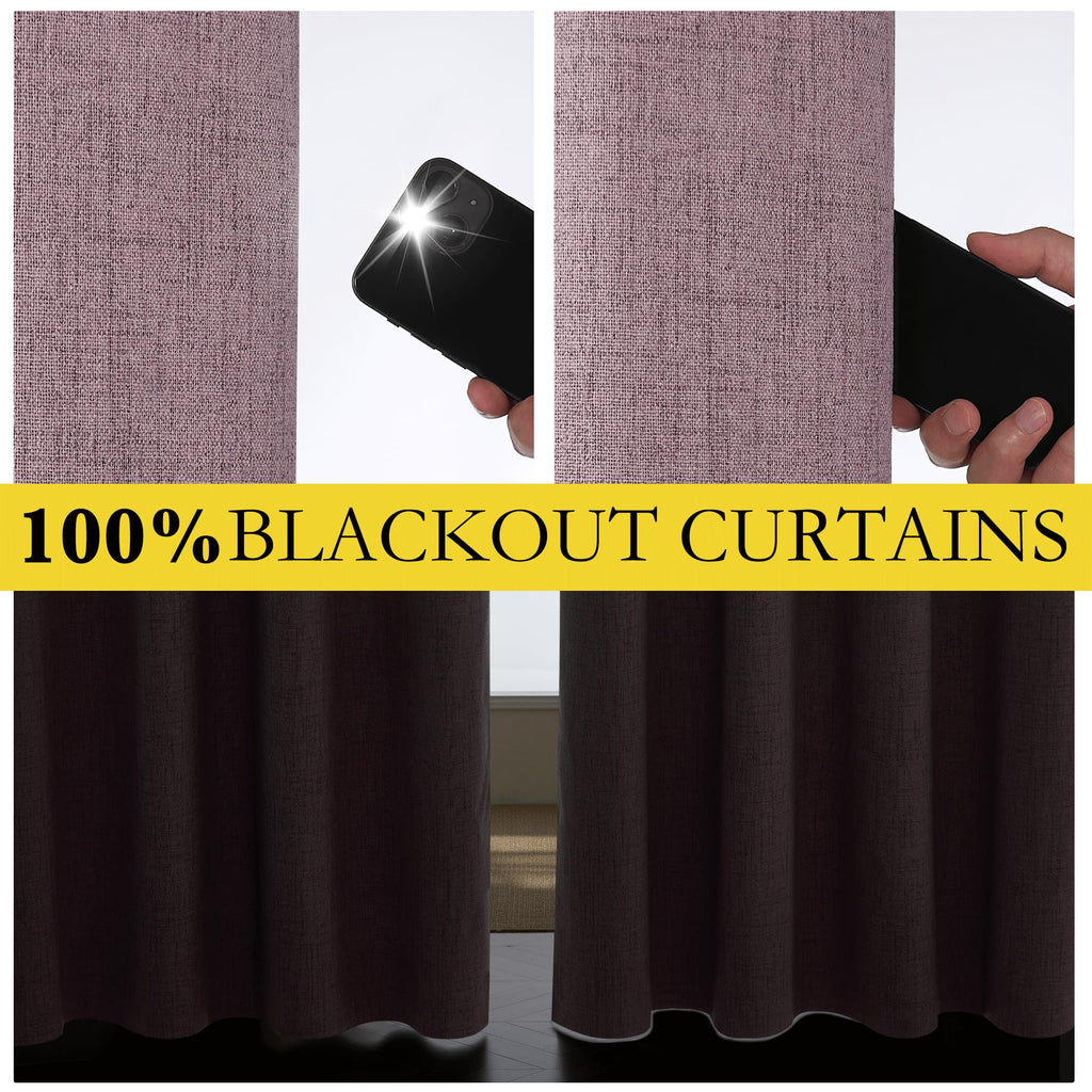 NICETOWN Chaise Mauve Vintage Linen 100% Blackout Curtains for Classroom, Thermal Insulated Curtains 72" Long, Noise Reducing Window Treatment Drapes for Gym Room, 42" Wide Per Panel, Set of 2