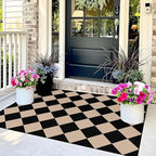 Black Tan Checkered Entry Rug - 3x5 Ft Non-Slip Washable Indoor Outdoor Front Door Mat Porch Rug Geometric Diamond Throw Carpet for Living Room Bedroom Entryway Kitchen Office Porch Decor