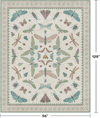 Green Butterfly Rugs for Girls Bedroom - 8x10 Floral Area Rug for Living Room, Dining Room Under Kitchen Table, Washable Lightweight Insect Print Large Carpet Indoor