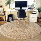 Quntue 6‘x6’ Beige Round Rug for Bedroom, Ultra Soft Fluffy Circle Rug for Kids Girls Boys Room, Cute Shag Rugs for Living Room Playroom Tent Castle Home Decor Rug