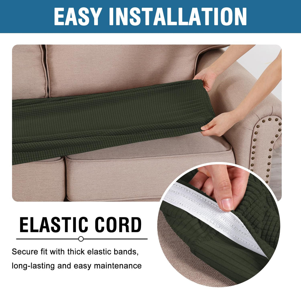H.VERSAILTEX Super Stretch Individual Seat Cushion Covers Sofa Covers Couch Covers Slipcover Sets Thick Jacquard Textured Twill Fabric (2 Piece Large Sofa Cushion Covers, Olive)