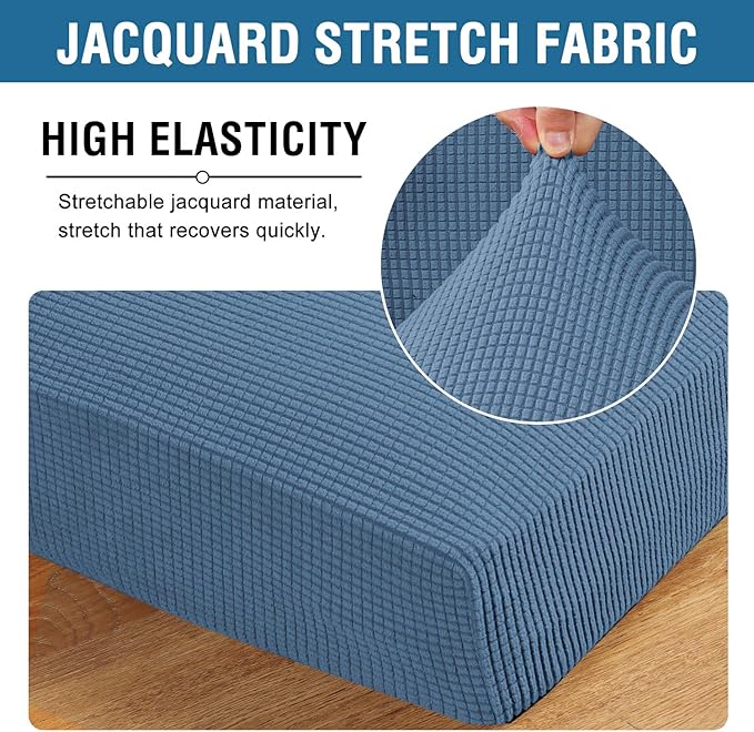 H.VERSAILTEX Super Stretch Couch Cushion Covers Sofa Cushion Slipcovers Jacquard Fabric Individual Seat Couch Slipcover Sets for Pets with Elastic Bottom(3 Packs Cushion Sofa Covers, Dusty Blue)