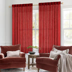 MIULEE Red Linen Short Curtains 52x63 Inch Long 2 Panel for Kitchen Bedroom