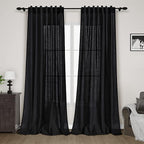 Nanspring Long Black Curtain 100 inches Long 2 Panels Set for Living Room Back Tab Modern Farmhouse Muslin Look Decor Cotton Textured Black Sheer Linen Curtains 100 inch Length for Large Window