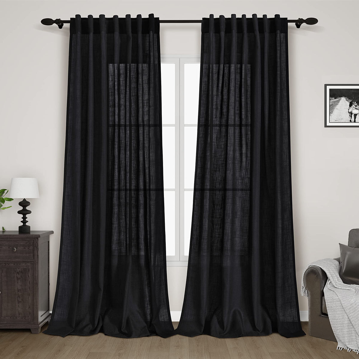 2 Panels Set Cream Linen Curtains 105 inches Long for Living Room Extra Long Back Tab Curtains Neutral Farmhouse Light Filtering Semi Sheer Linen Drapes Ceiling to Floor for Large Window Ivory