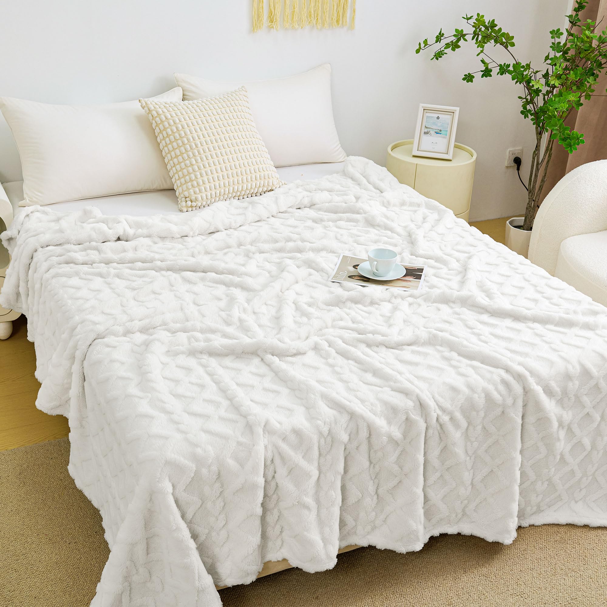 Aganear Fleece Throw Blanket for Couch Sofar 50"x60" White