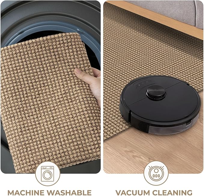 KOZYFLY Runners for Hallways 3x8 ft Washable Kitchen Runner Non Slip Rubber Backed Hall Runners Cotton Entryway Runner Rugs Floor Carpet for Indoor Backdoor Bedroom Kitchen, Tan/Orange/Brown