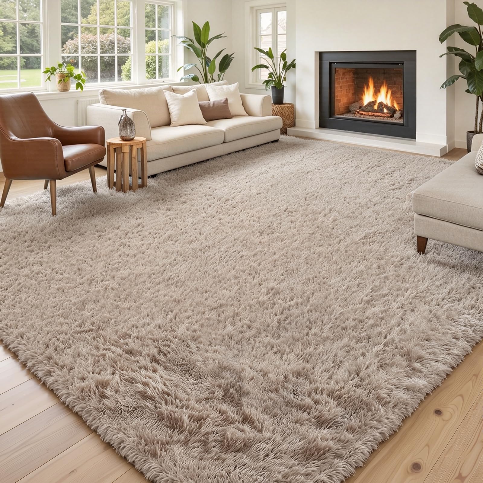 Area Rugs10x14 for Living Room,Beige Large Shaggy Carpet Plush Furry Rug