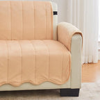 Great Bay Home Velvet Sofa Cover - Washable Slipcover Furniture Protector with Elastic Straps - Furniture Cover for Dogs, Kids, and Pets - Stitched Detail (Peach)
