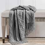 BOURINA Light Grey Throw Blanket 50 x70 Inch Jacquard Throw Knitted Blanket