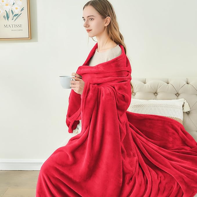 BEDELITE Fleece Blanket Soft Plush Throw for Couch Red 50"x70"