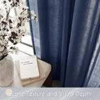 Navy Blue Curtains 92 inch Length for Bedroom Back Tab Light Filtering Semi Sheer Blue Living Room Curtains Linen Cotton Textured Indigo Blue Drapery Panel Modern Farmhouse Aesthetic Decor Dark Blue