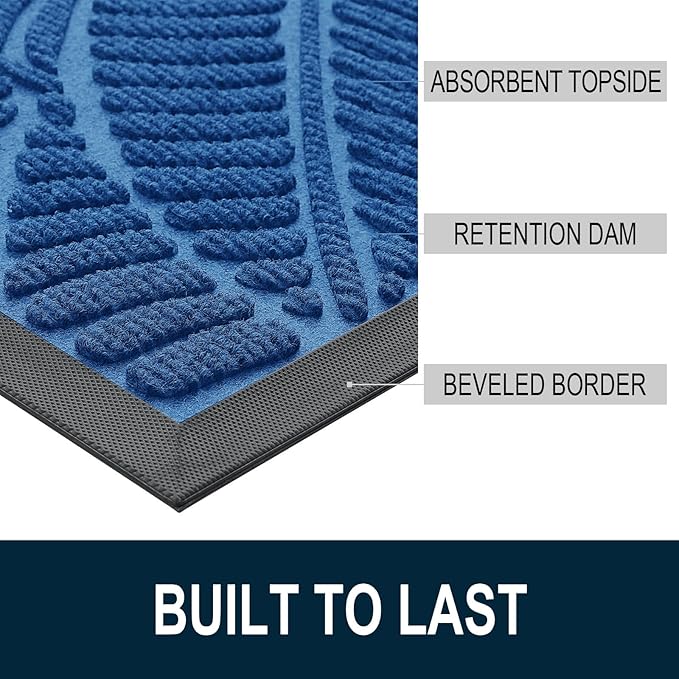Colorxy Waterproof Doormat, Sturdy Natural Rubber Front Door Mats, Non Slip Low Profile Indoor Outdoor Entrance Mat, Stain Resistant Easy Clean Floor Mat for Patio or Entryway, 59''x36'', Light Blue