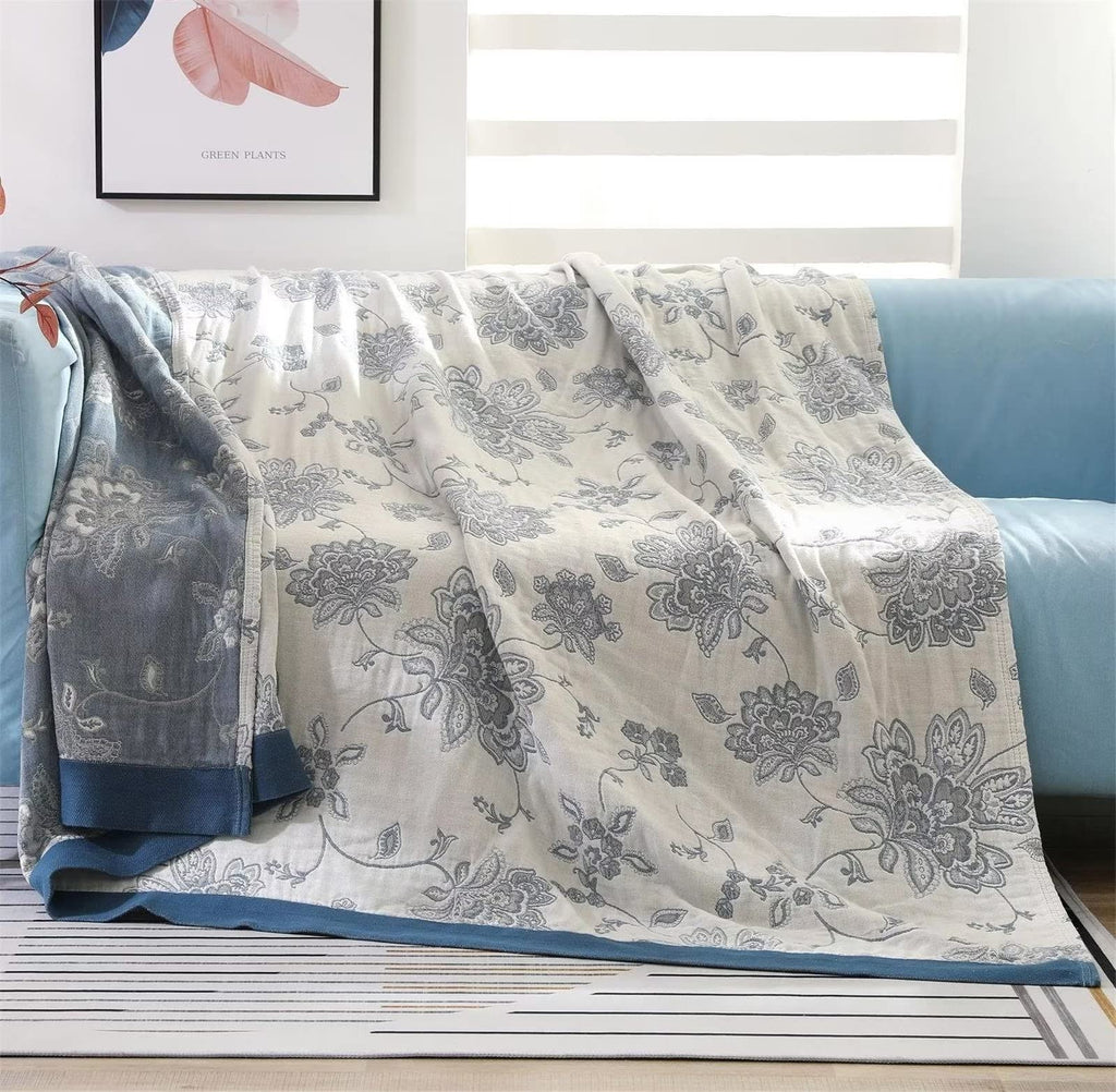 MSGKV Boho Throw Blanket 50"x60" Cotton Throw for Couch Sofa, Floral Quilt