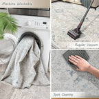 phonzenuo 8x10 Area Rugs for Living Room, Machine Washable Non Slip Vintage Retro Rugs, Low Pile Lightweight Chenille Print Indoor Rug for Bedroom, Dining Room, Home Office(Grey/Blue/TAN/Teal/Green)