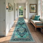 Area Rugs 2'6''x12' Runner Rug Non Slip Washable for Kitchen Hallway Bedroom Beside Laundry Room Bathroom Rug, Floor Carpet, Teal Green Lake Blue Turquoise