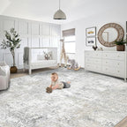 9x12 Area Rug for Living Room, Washable Modern Abstract Large Area Rug Neutral Soft Non Slip Kids Rug Stain Resistant Indoor Carpet for Bedroom Dining Room Playroom Office(BeigeGrey, 9'x12')