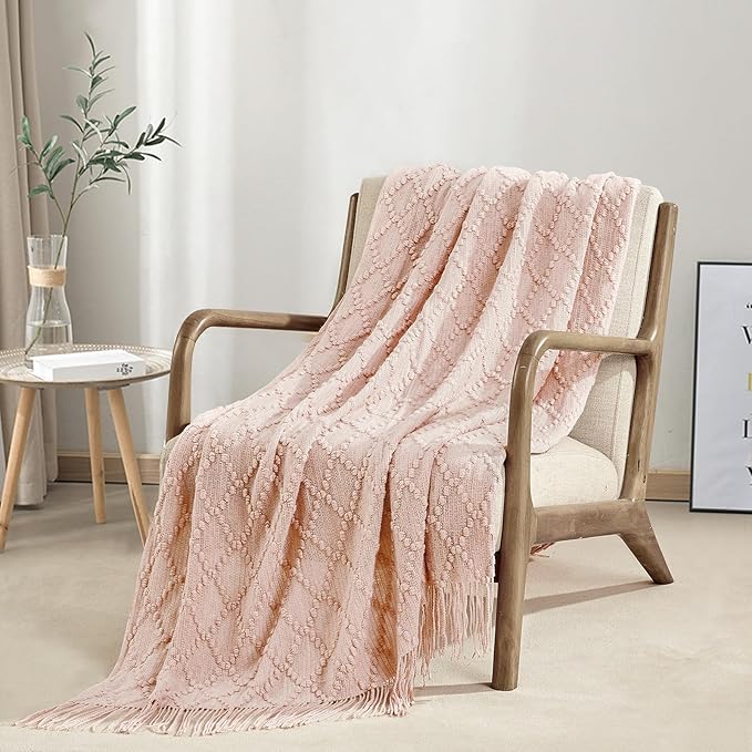 BOURINA Pink Throw Blanket 50 x70 Inch Jacquard Throw Knitted Blanket