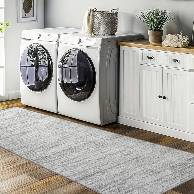 2x10 Runner Rug Non-Slip，Modern Abstract 10ft Washable Runner Rugs for Hallways, Ultra-Thin Long Kitchen Rug Runners,Stain Resistant Floor Carpet for Bedroom,Laundry Room,Entryway（Grey,2'x10'）