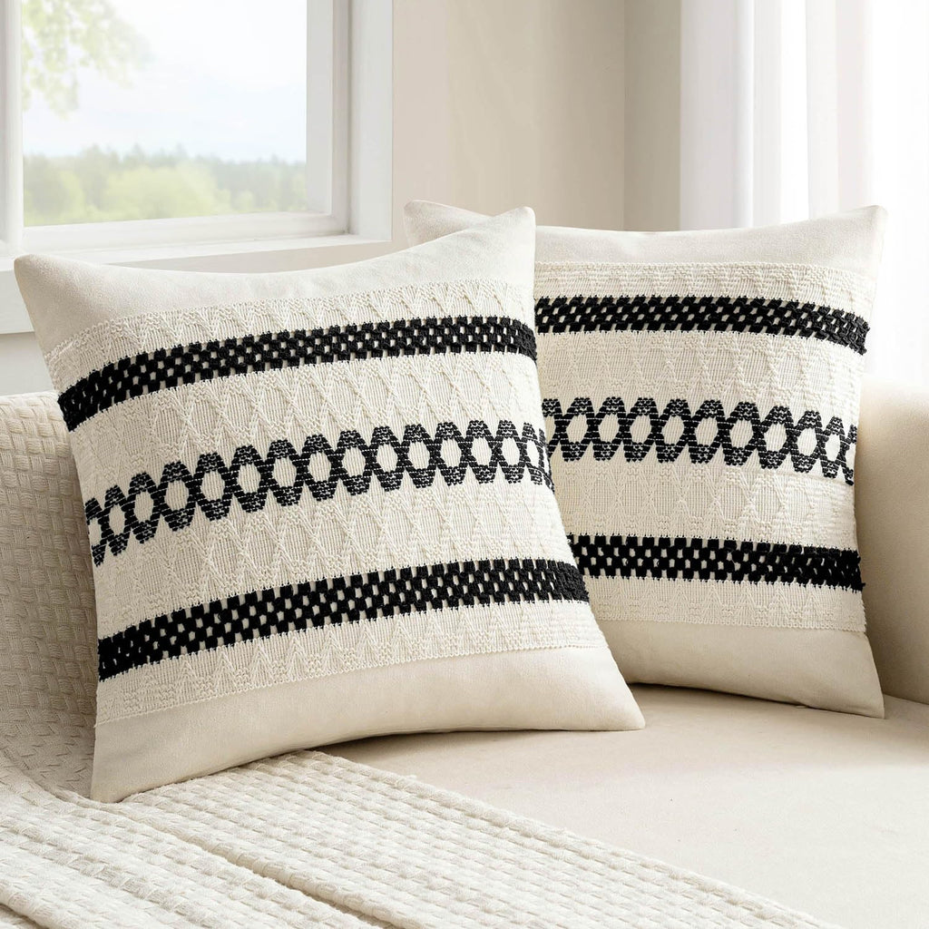 MIULEE Set of 2 Black Boho Decorative Pillow Covers 18x18 Inch