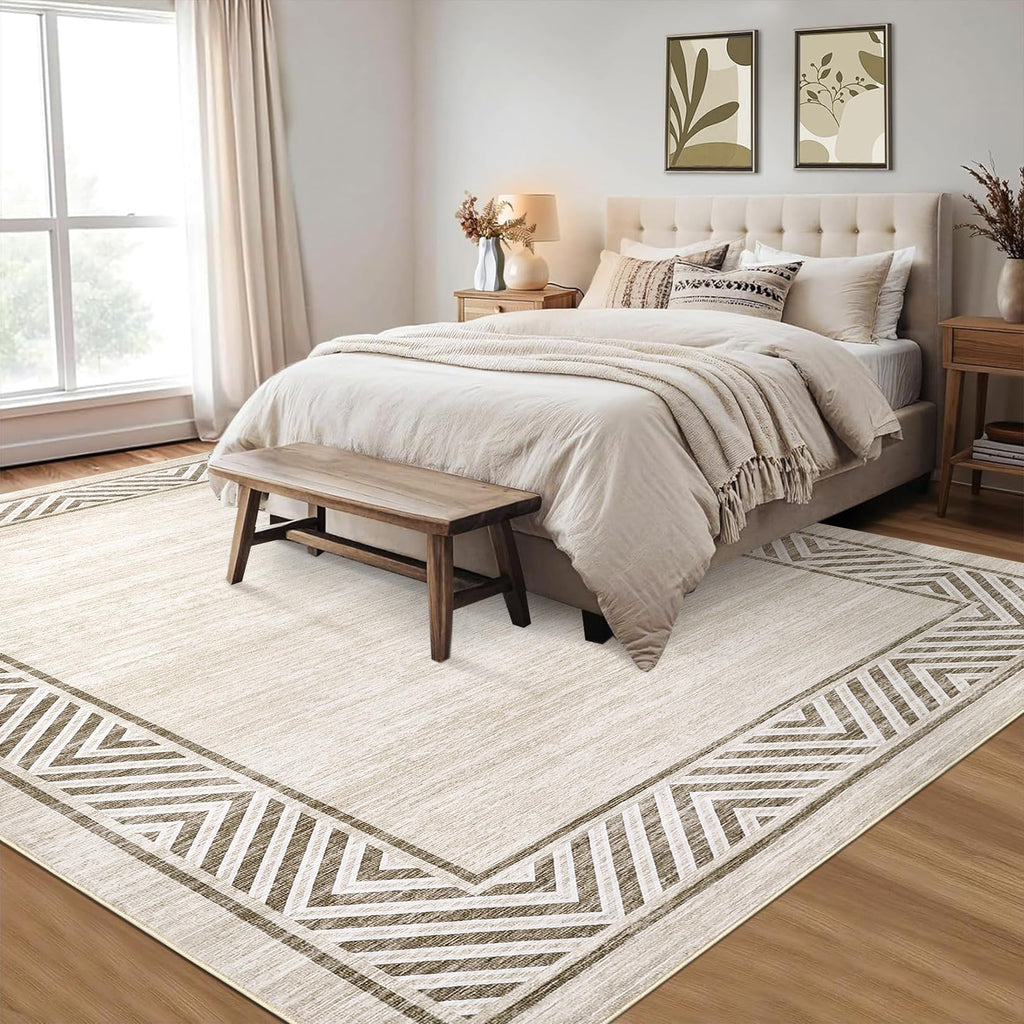 GarveeHome Large Modern Rug 9x12 Non-Slip Geometric Bordered Dining Room Rug