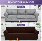 Joccun Stretch Loveseat Couch Cover Slipcover, 1-Piece Sofa Cover for 2 Cushion Couch Spandex Jacquard Washable Furniture Protector Cover for Living Room,Kids,Pets（Loveseat,Chocolate）