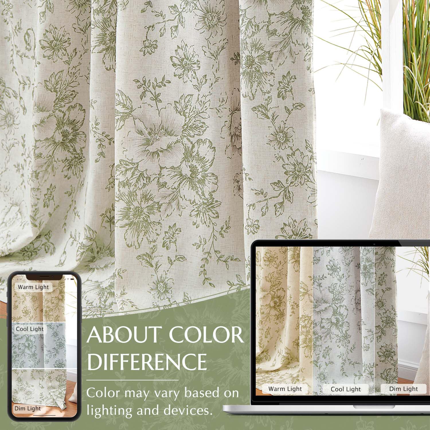 jinchan Floral Linen Blackout Curtains for Bedroom 96 Inches Long